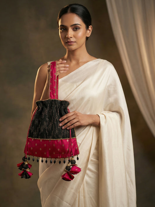 Noir &amp; Ruby Chanderi Potli Bag
