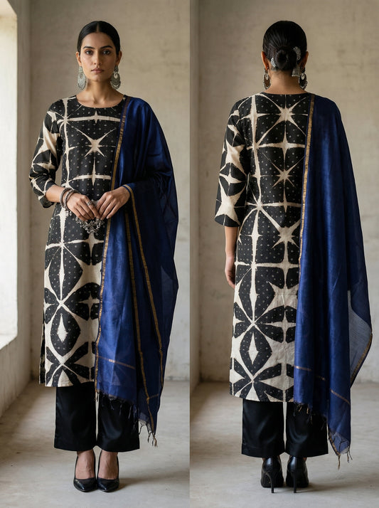 Semi Stitched Chanderi Casual Suitset
