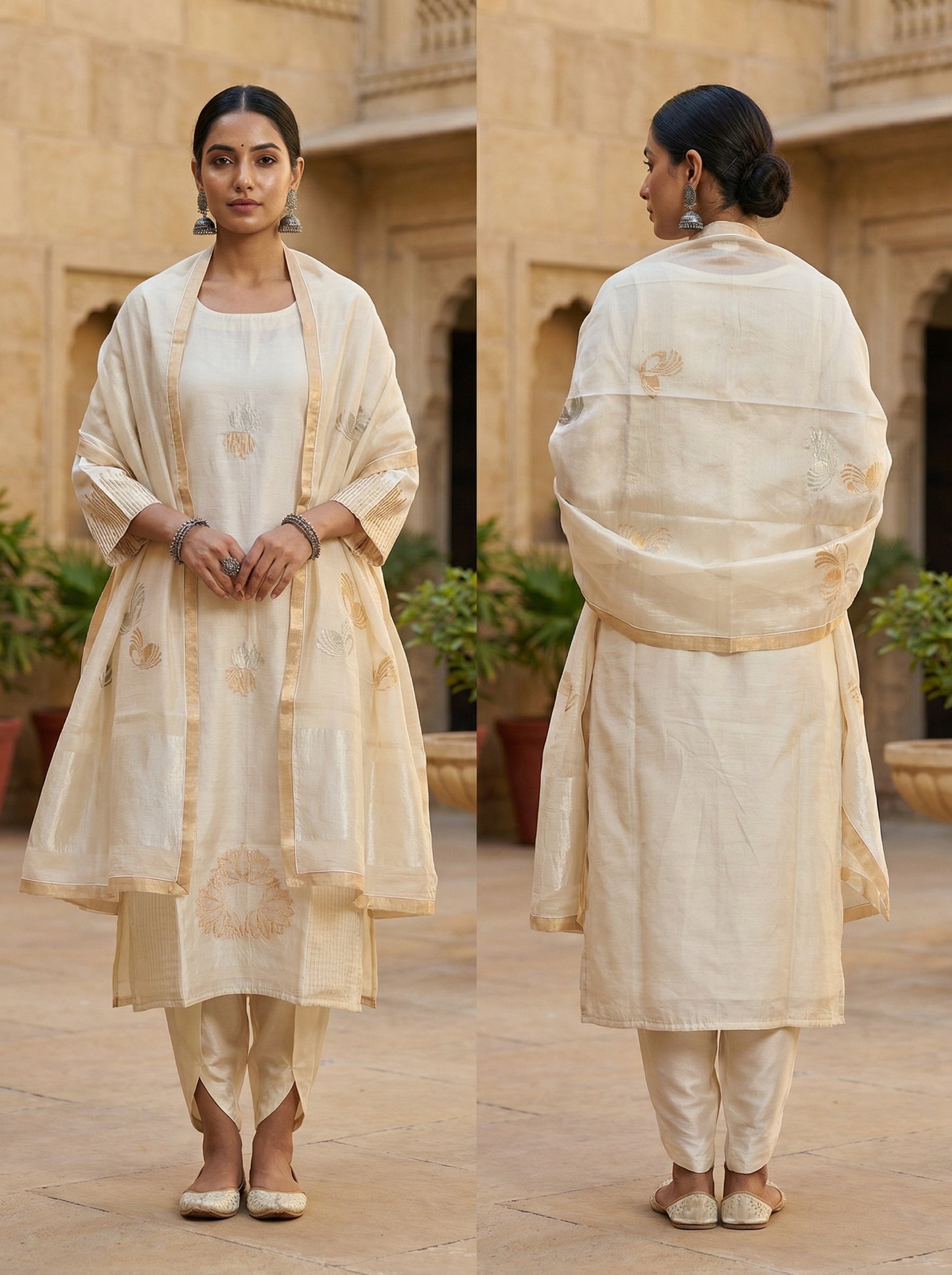 Semi Stitched Formal chanderi Suitset