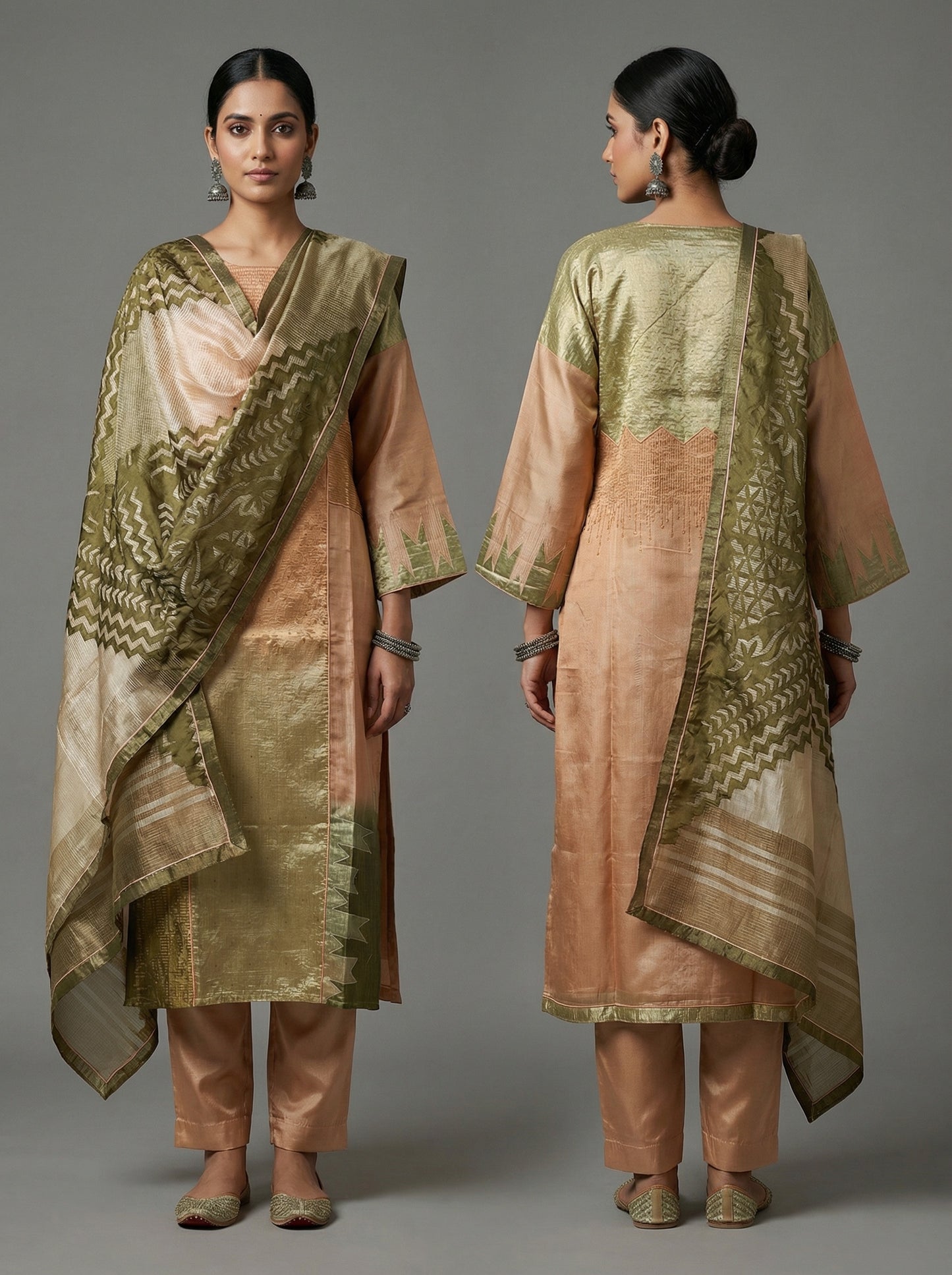 Semi Stitched Formal chanderi Suitset