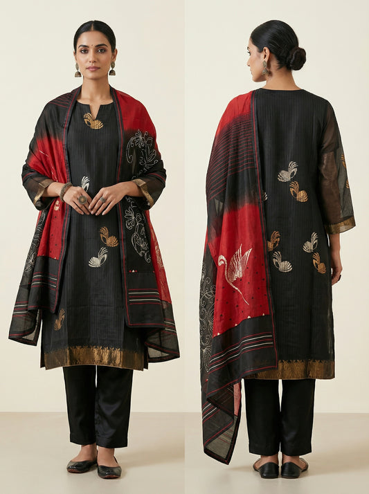 Semi Stitched Formal chanderi Suitset