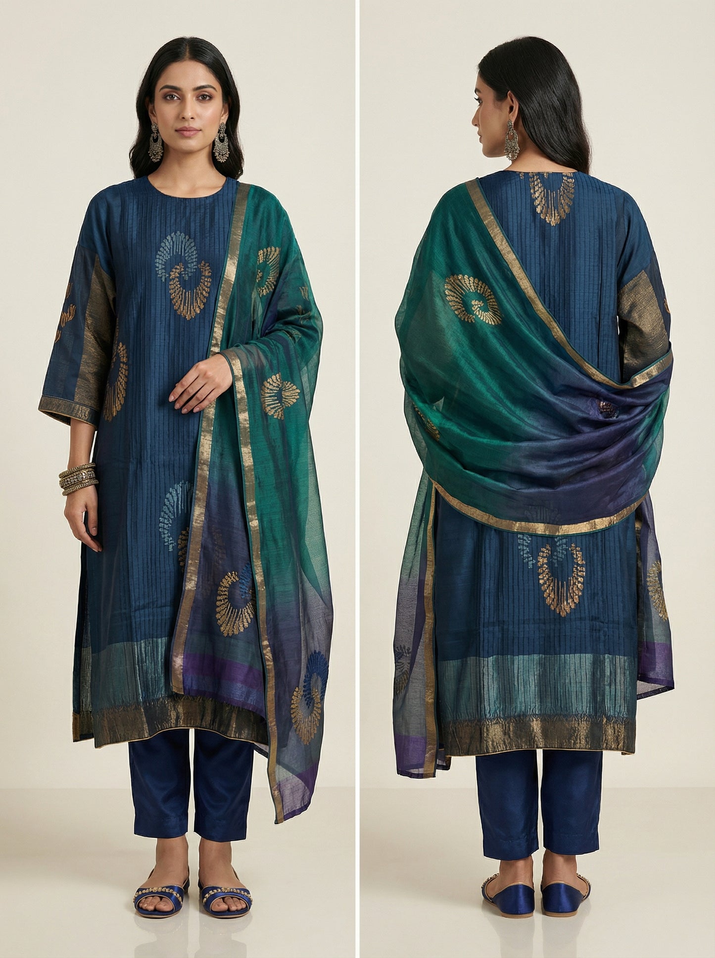 Semi Stitched Formal chanderi Suitset