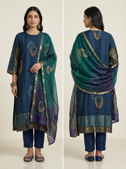 Semi Stitched Formal chanderi Suitset