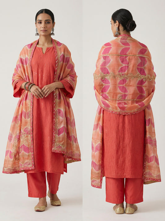 Semi Stitched Formal chanderi Suitset