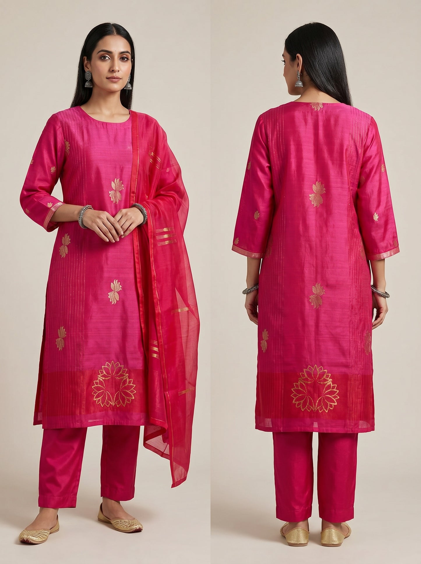 Semi Stitched Chanderi Formal Suitset