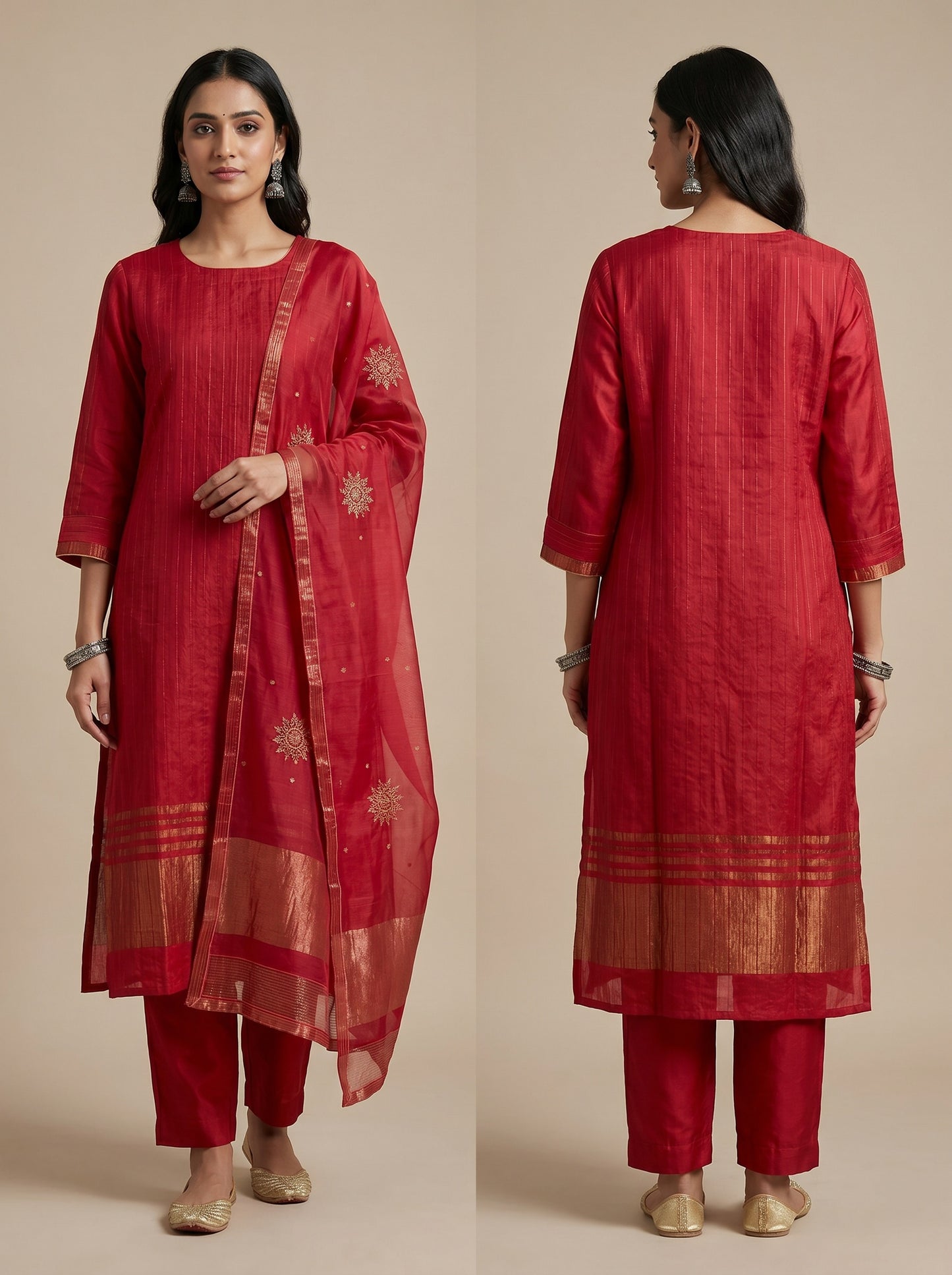 Semi Stitched Chanderi Formal Suitset