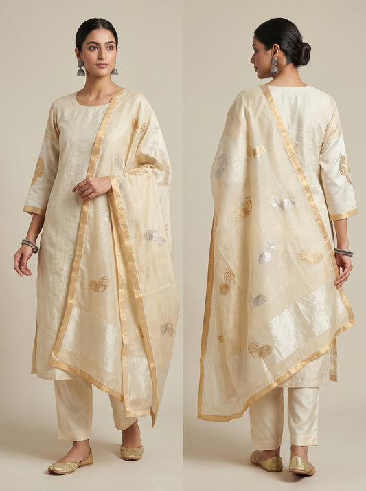 Semi Stitched Chanderi Formal Suitset