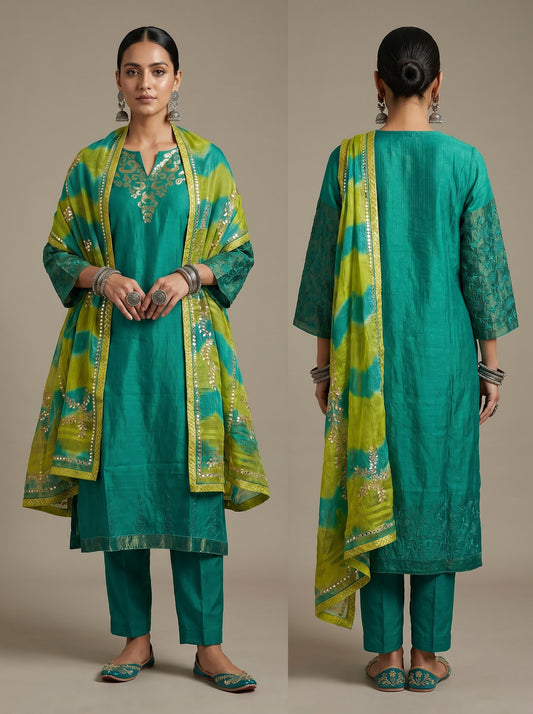 Semi Stitched Chanderi Formal Suitset