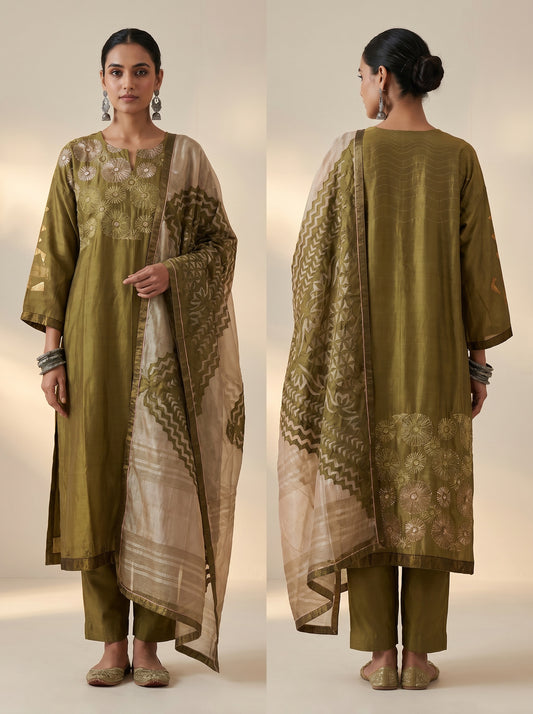 Semi Stitched Chanderi Formal Suitset