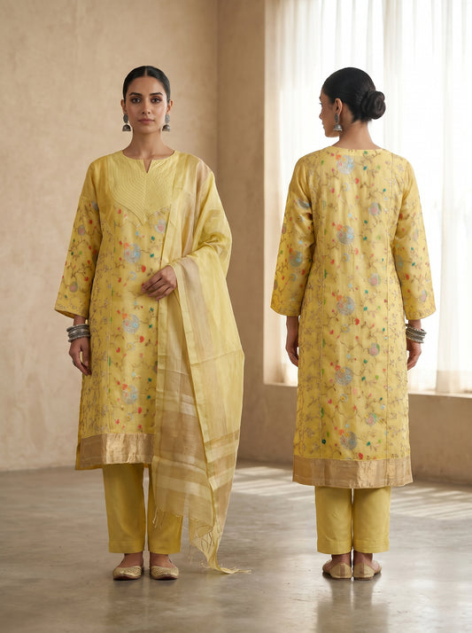 Semi Stitched Kota silk paithani Formal Suitset