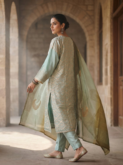 Semi Stitched Chanderi Formal Suitset