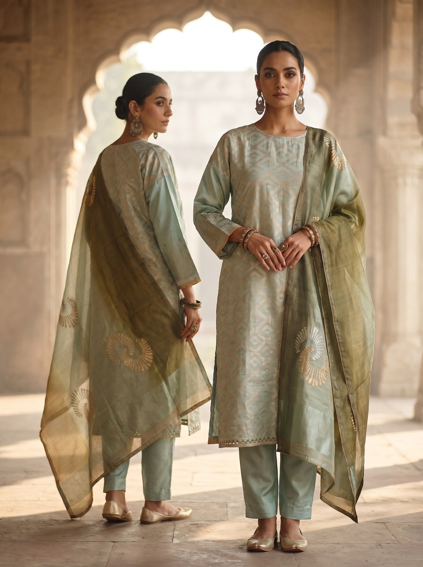 Semi Stitched Chanderi Formal Suitset