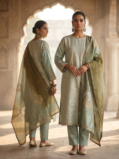 Semi Stitched Chanderi Formal Suitset