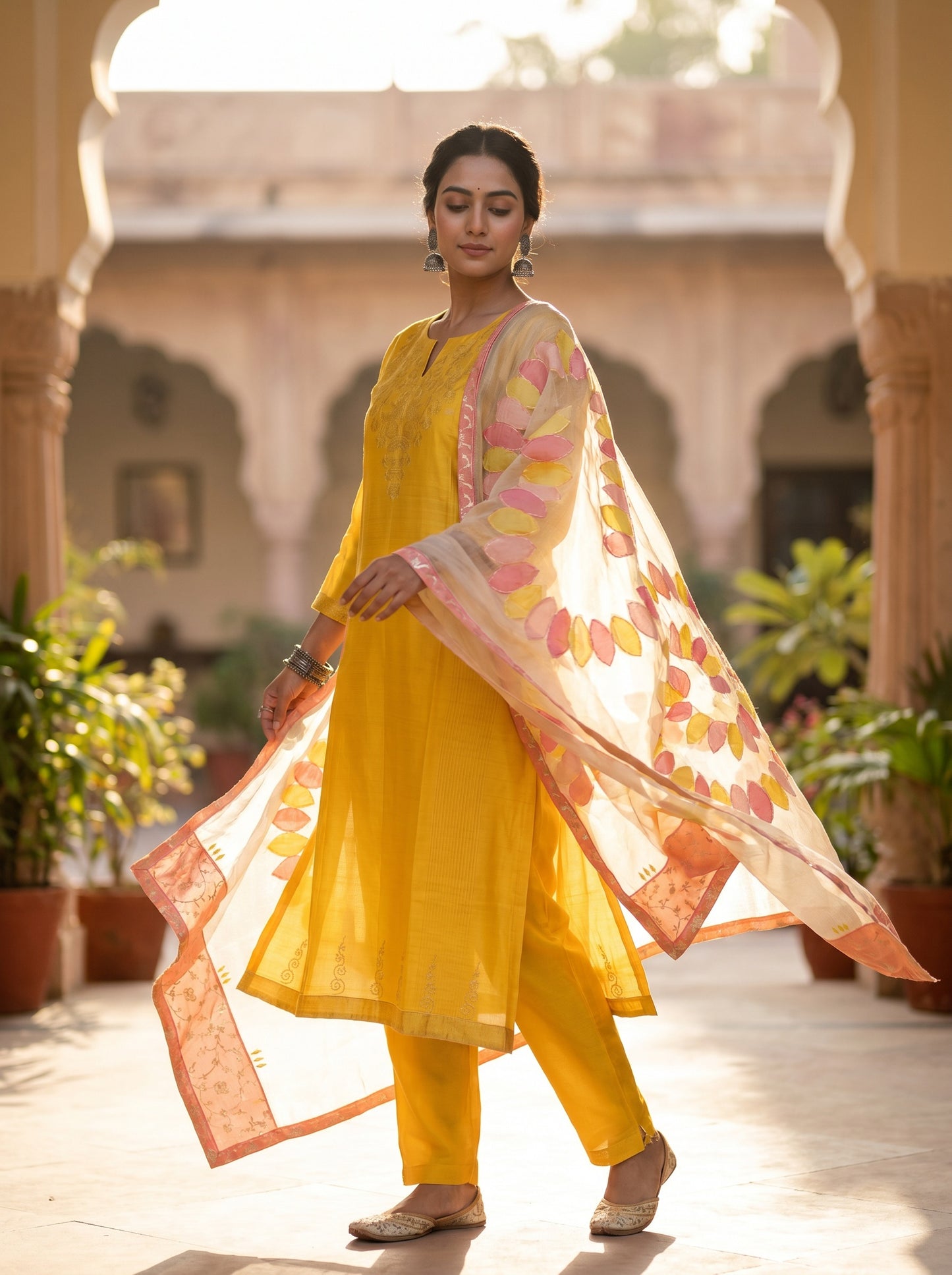 Semi Stitched Chanderi Formal Suitset