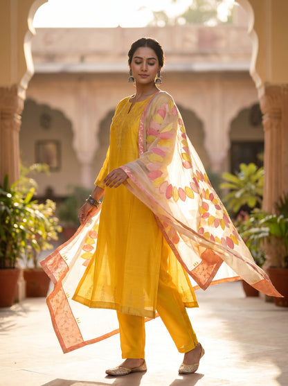 Semi Stitched Chanderi Formal Suitset