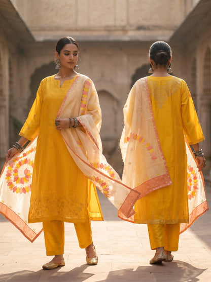 Semi Stitched Chanderi Formal Suitset