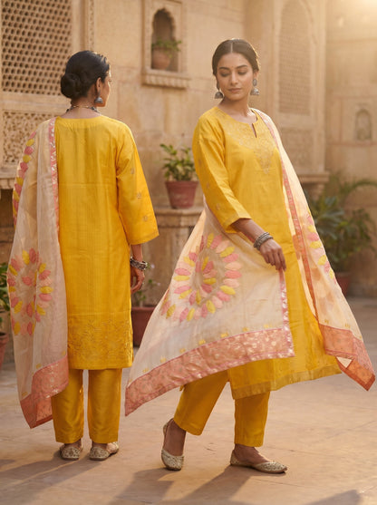 Semi Stitched Chanderi Formal Suitset