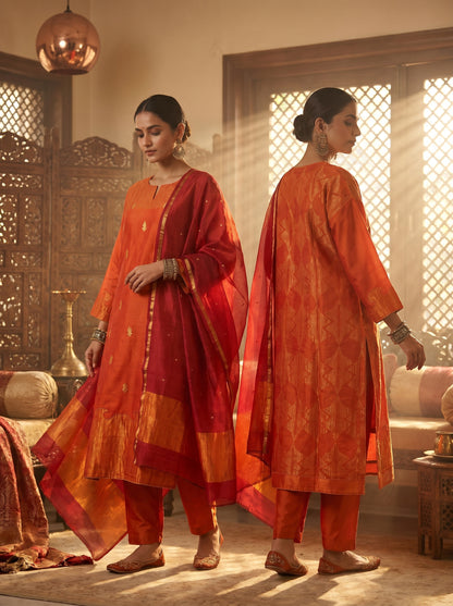 Semi Stitched Chanderi Formal Suitset