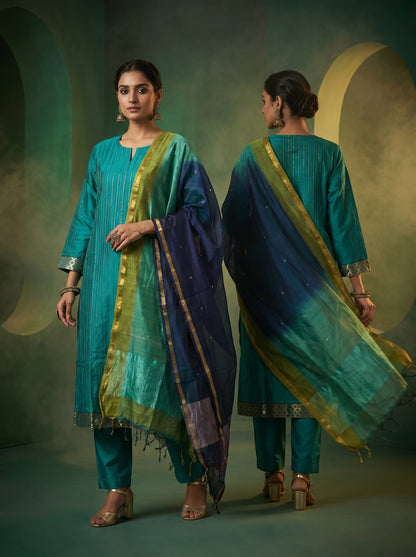 Semi Stitched Chanderi Formal Suitset
