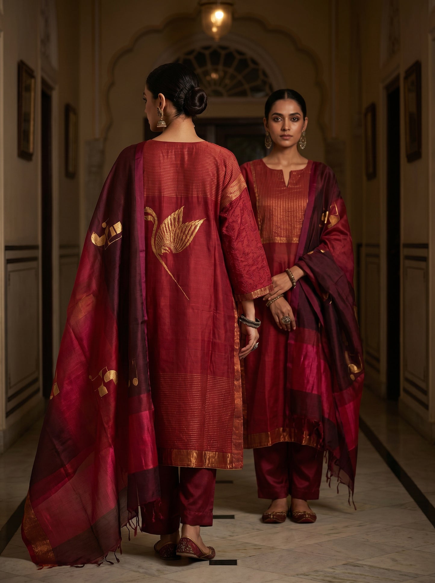 Semi Stitched Chanderi Formal Suitset