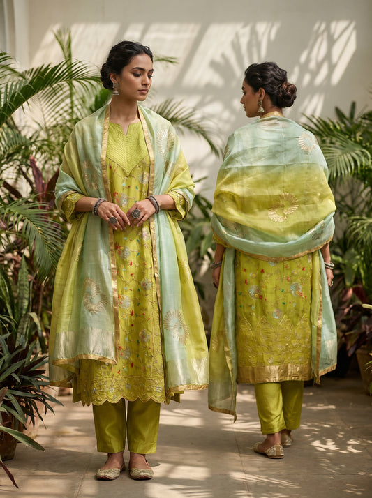 Semi Stitched Chanderi Formal Suitset
