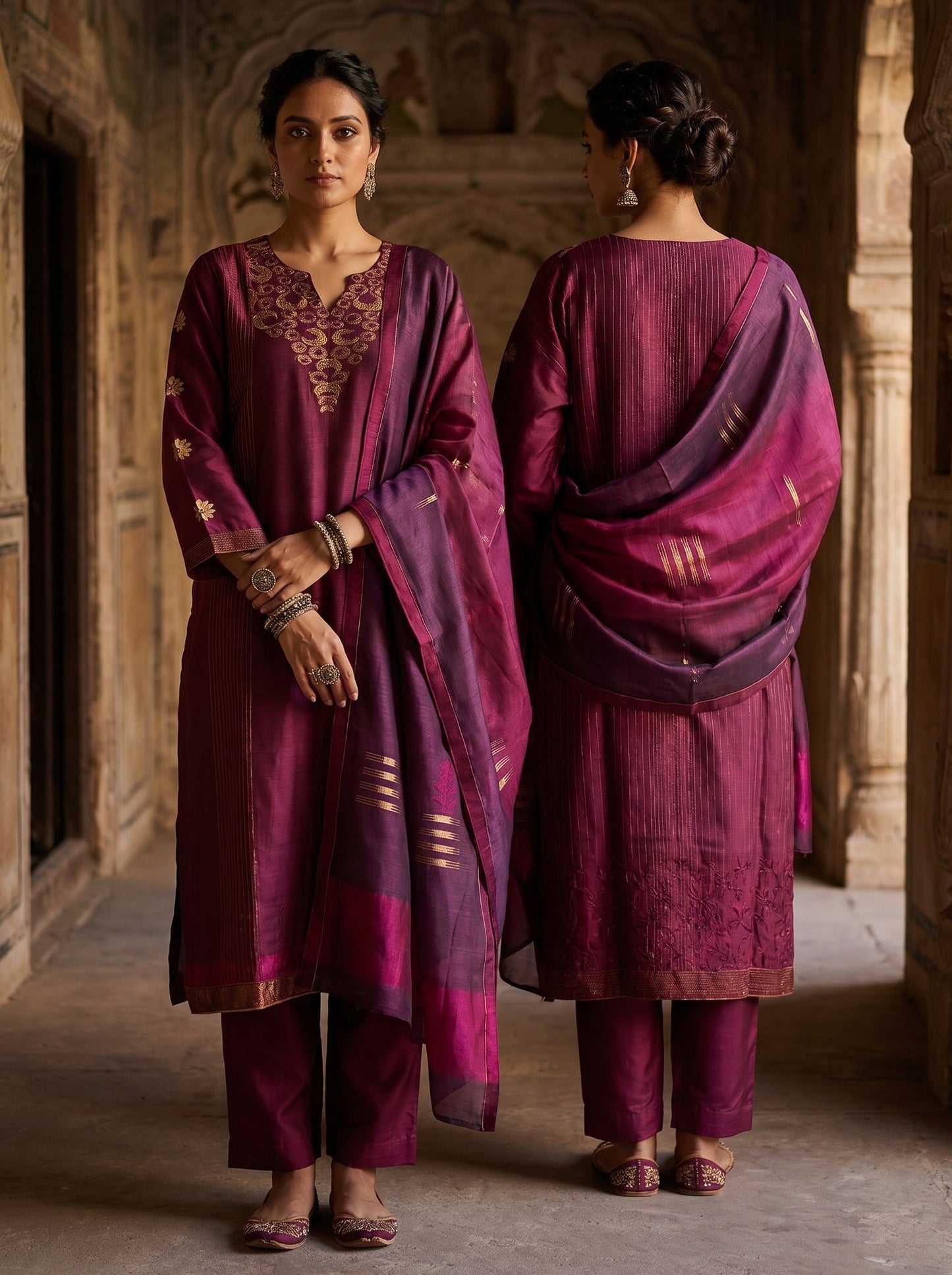 Semi Stitched Chanderi Formal Suitset