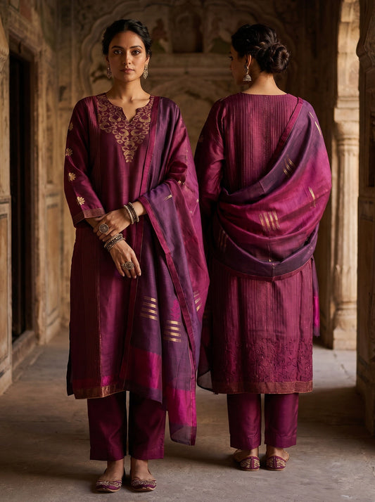 Semi Stitched Chanderi Formal Suitset