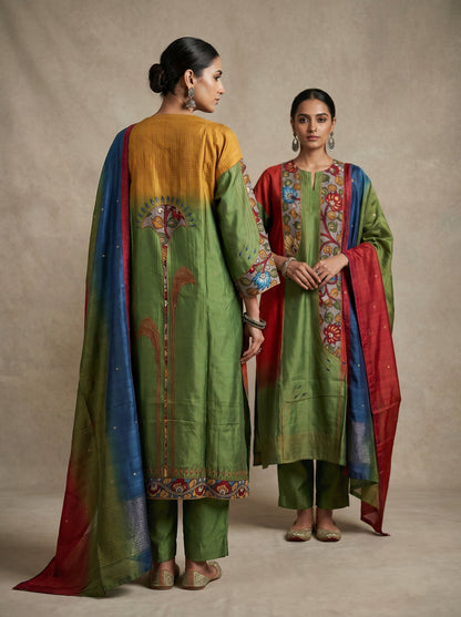 Semi Stitched Chanderi Formal Suitset