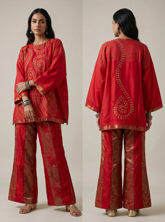 Formal chanderi Embroidered Indowestern set