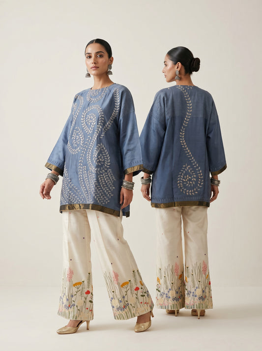Formal chanderi Embroidered Indowestern set