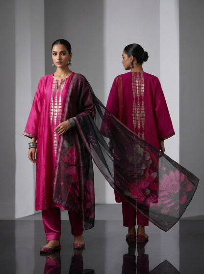 Semi Stitched Chanderi Formal Suitset