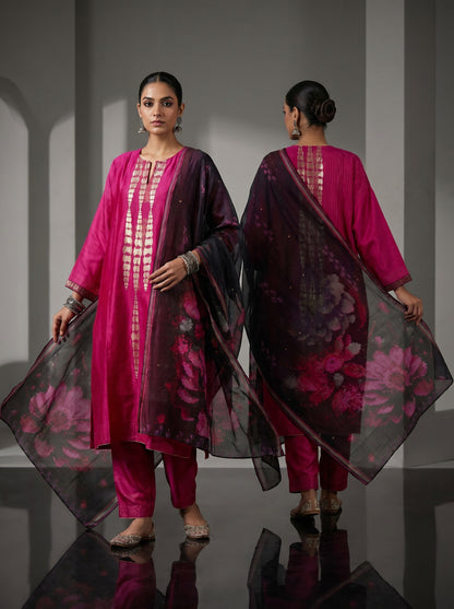 Semi Stitched Chanderi Formal Suitset