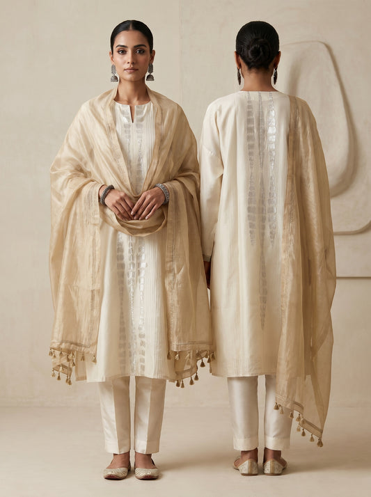 Semi Stitched Chanderi Formal Suitset