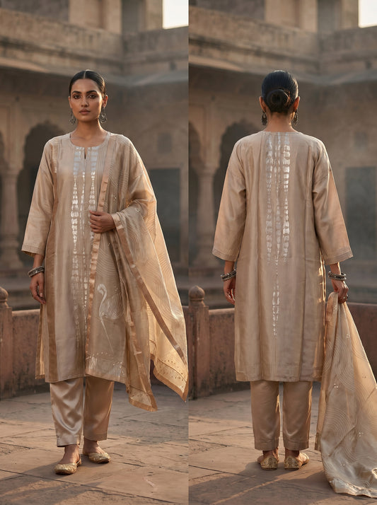 Semi Stitched Chanderi Formal Suitset