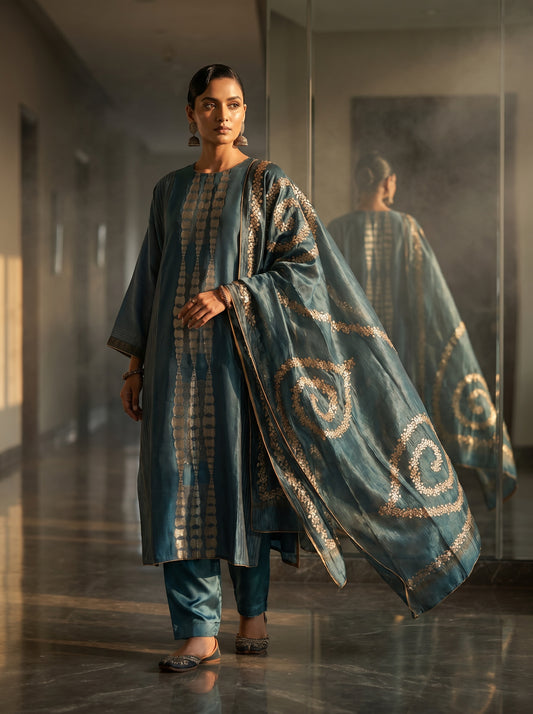 Semi Stitched Chanderi Formal Suitset
