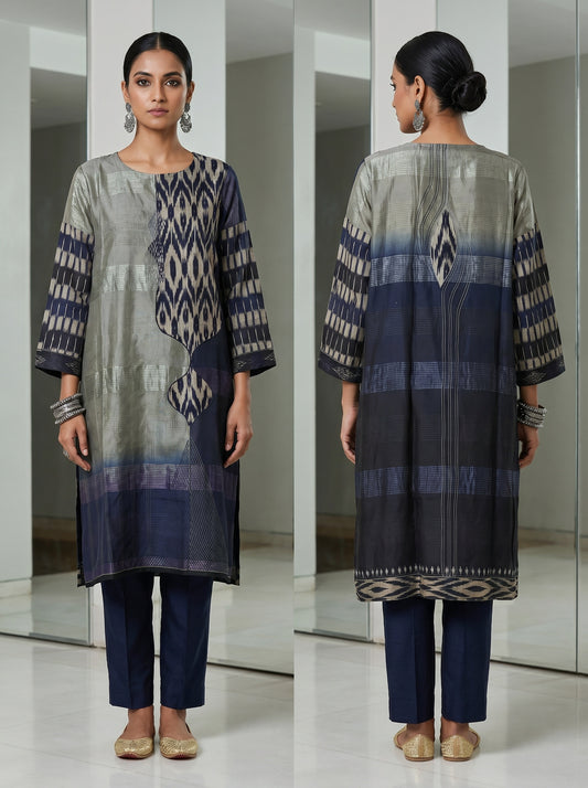formal Semi Stitched Chanderi kurta