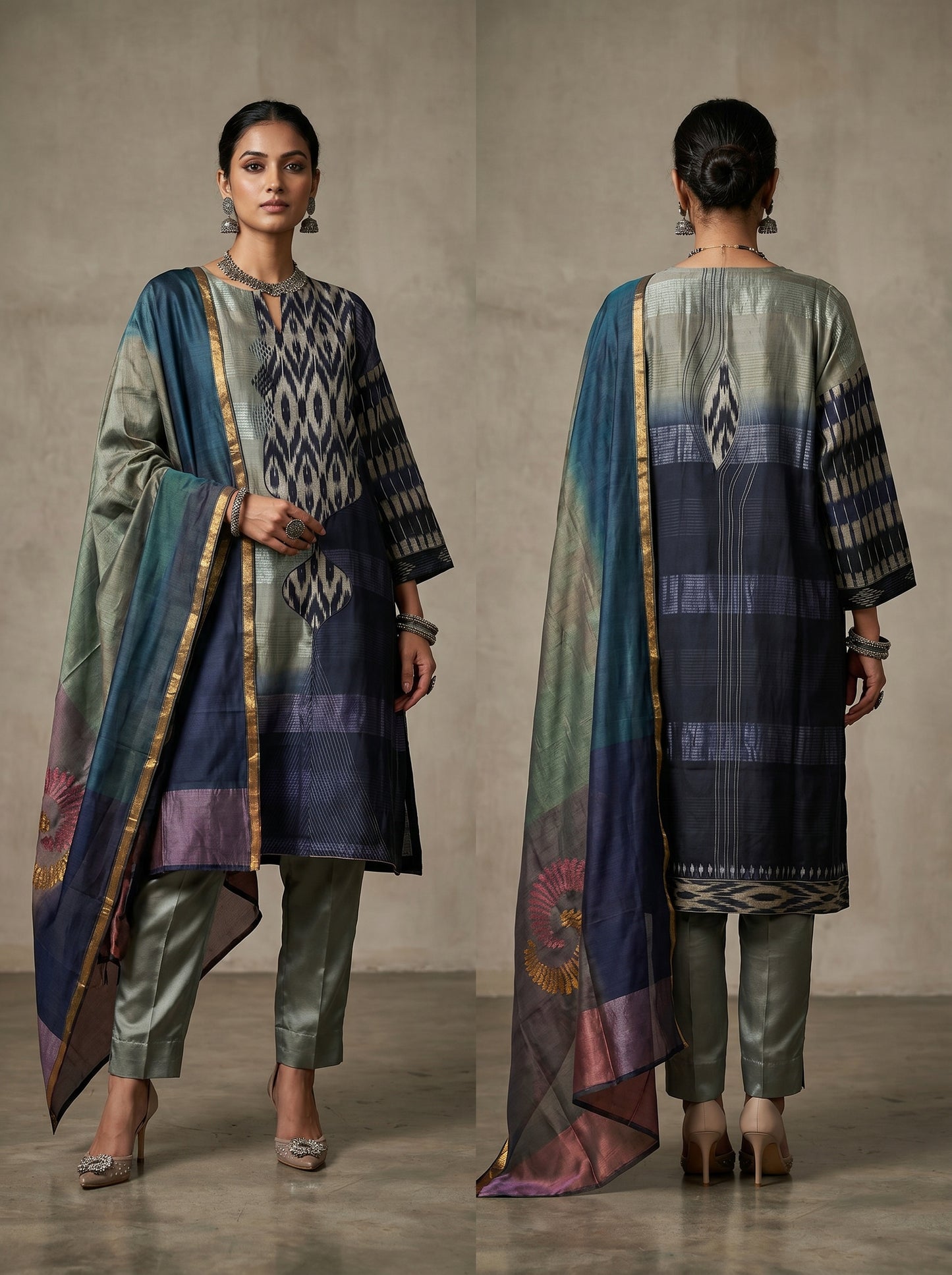 Semi Stitched Chanderi Formal Suitset
