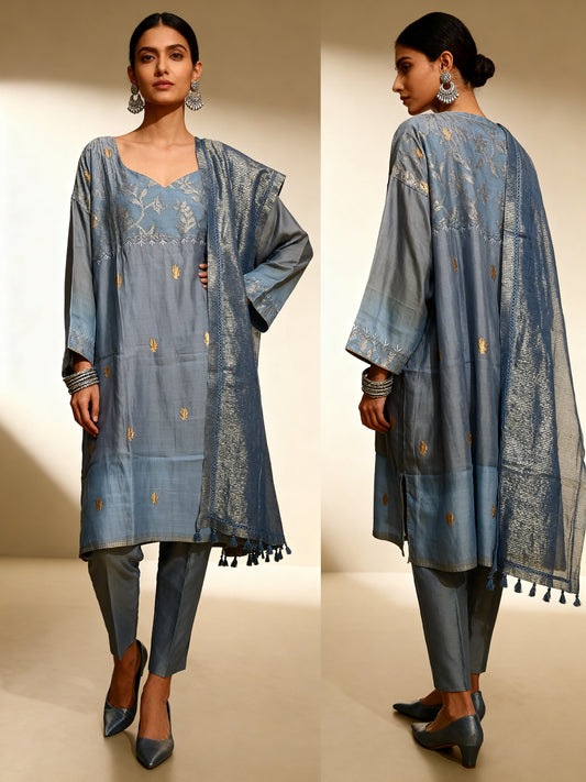 Semi Stitched Chanderi Formal Suitset