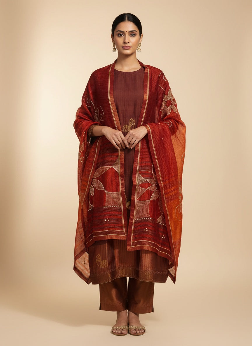 Semi Stitched Formal chanderi Suitset