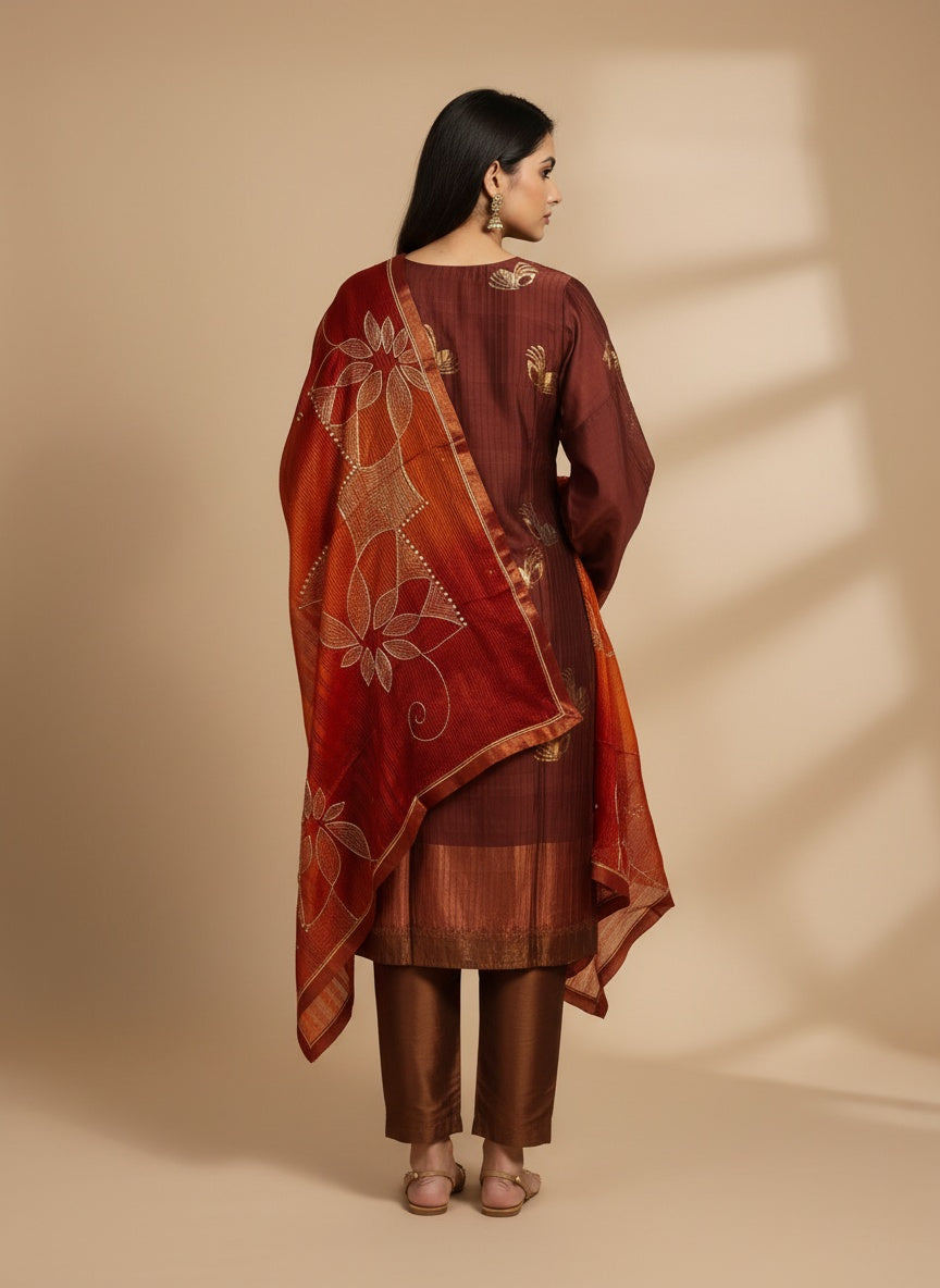 Semi Stitched Formal chanderi Suitset