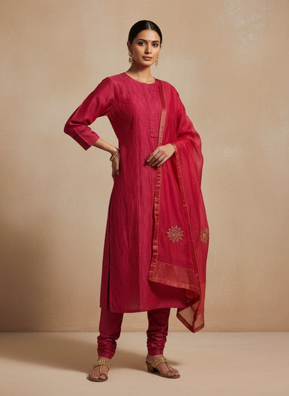 Semi Stitched Formal chanderi Suitset