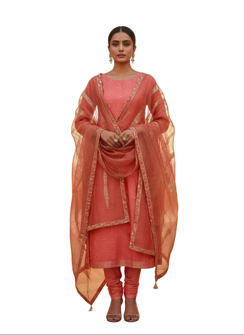 Semi Stitched Formal chanderi Suitset