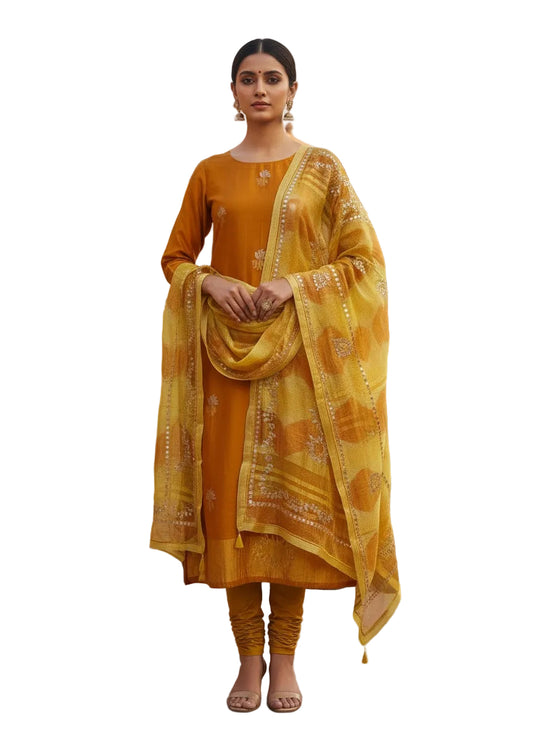 Semi Stitched Formal chanderi Suitset