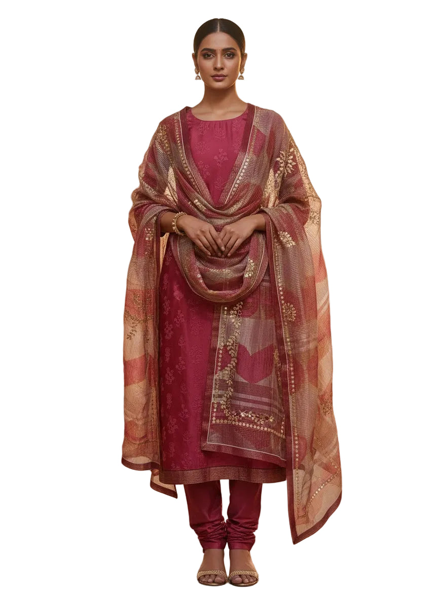 Semi Stitched Formal chanderi Suitset