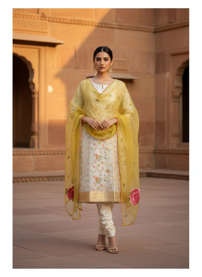 Semi Stitched Formal chanderi Suitset
