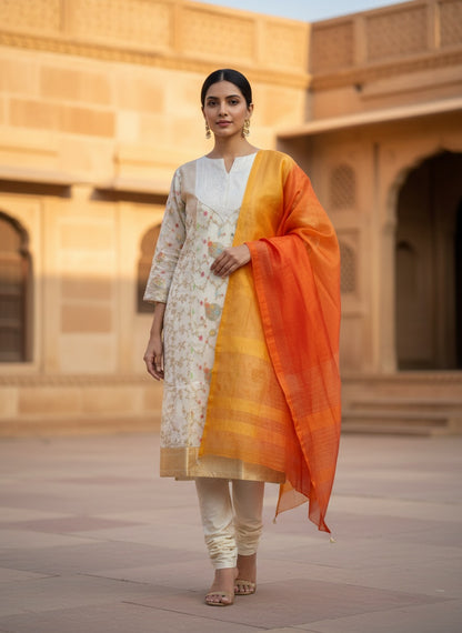 Semi Stitched Formal chanderi Suitset