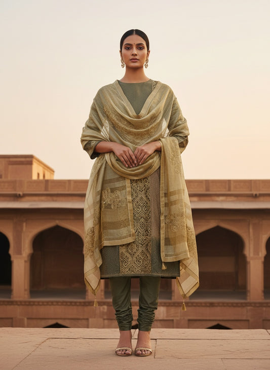 Semi Stitched Formal chanderi Suitset