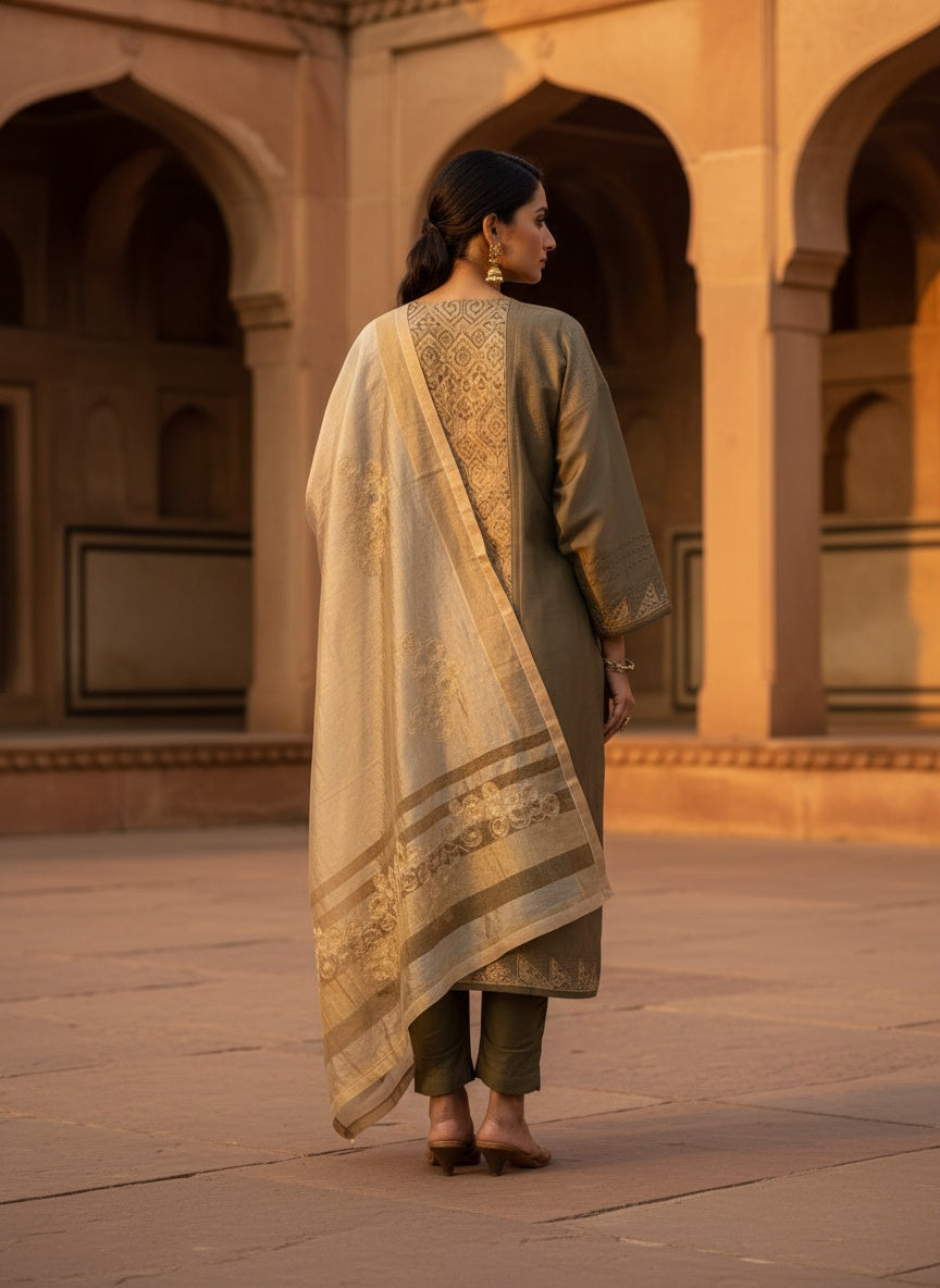 Semi Stitched Formal chanderi Suitset