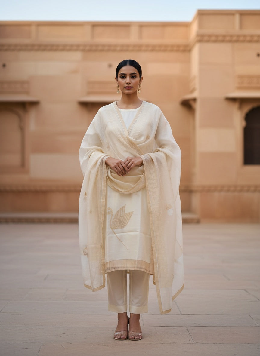 Semi Stitched Formal chanderi Suitset